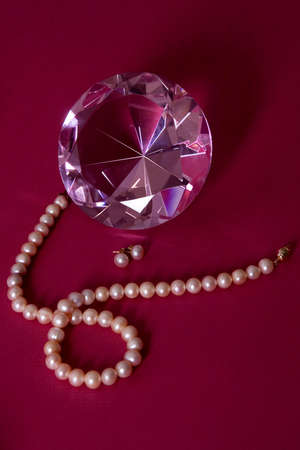 Crystal, pearl earrings and necklaceの写真素材