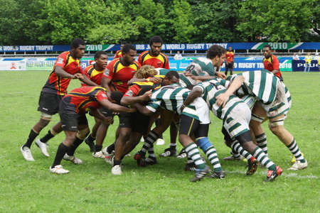 The 2010 IRB Junior World Rugby Trophy Moscow, Russia, from 18-30 May.  Zimbabwe and Papua New Guinea. Fili Stadium. The seventh place play-offのeditorial素材