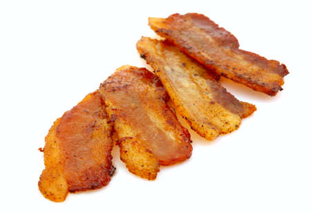 Slices of bacon  isolated on white background.
