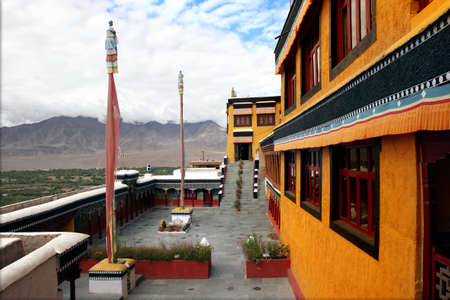 Thiksey Gompa or Thikse Monastery  also transliterated as Tikse, Tiksey or Thiksey  is a Tibetan Buddhist monastery of the Yellow Hat  Gelugpa   Ladakh  Indiaの写真素材