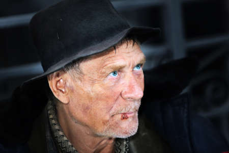 Lonely Old Homeless Man in Portrait