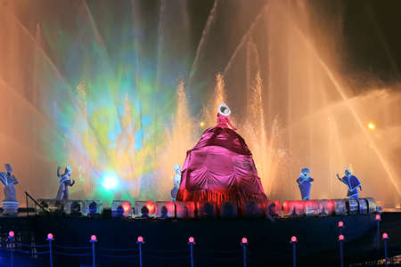 MOSCOW - OCTOBER 14, 2014: The Ostankino during the International festival Circle of Light on october 14, 2014 in Moscow, Russia. Light show every year affects the main attractions of the city.のeditorial素材