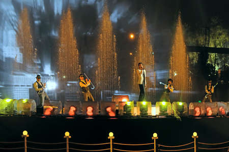 MOSCOW - OCTOBER 14: The Ostankino during the International festival Circle of Light on october 14, 2014 in Moscow, Russia. Light show every year affects the main attractions of the city.のeditorial素材