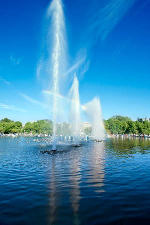 Fountain and rainbow in Gorky Park. Moscow. Russiaの写真素材
