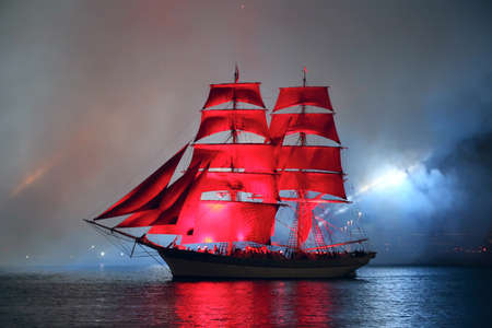 ST.PETERSBURG, RUSSIA - JUNE 21: Celebration Scarlet Sails show during the White Nights Festival, June 21, 2015, St. Petersburg, Russia..のeditorial素材