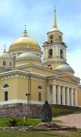 Monastery Nilov and sculpture of Reverend  Nile. Tver area. Russia