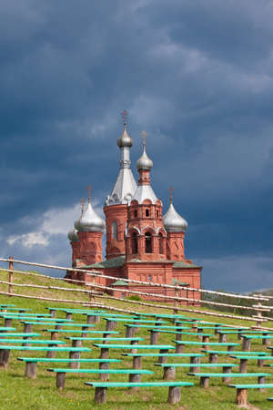TVER OBLAST, RUSSIA -  JUNE 02, 2016: Olgas ancient orthodox church of the 17th century at the source of Volga river, Tver oblast, Russia in June 2016のeditorial素材