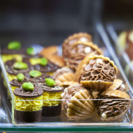 Handmade original candies with cream, chocolate, nuts