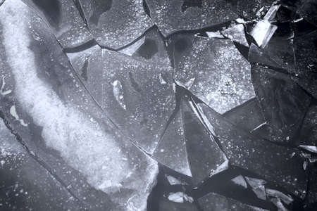 Ice floes background of winter river. Top view