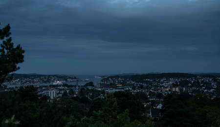 Norwegian city Sandefjord by Nightの写真素材