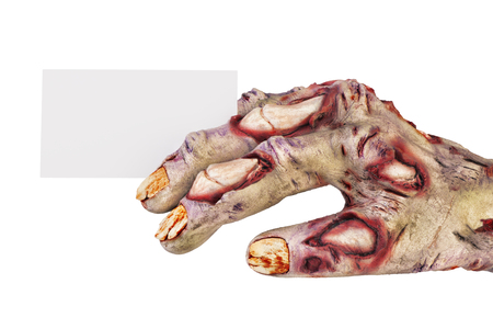 Zombie hand holding a blank business cardの写真素材