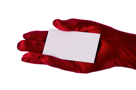 Woman holding business cardの写真素材