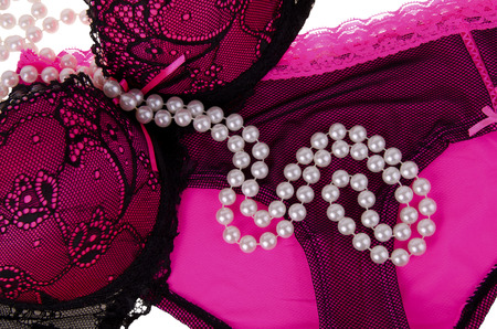 Panties, bra and pearls.の写真素材