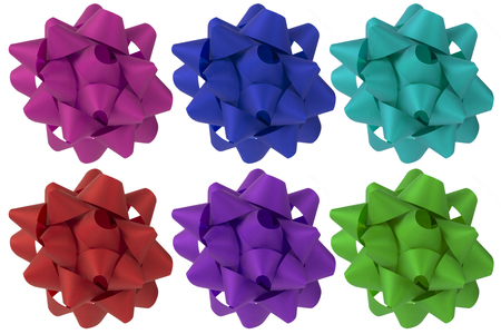 Collection of colorful bow ribbon. Six different colors for Christmas or birthday gift box.の写真素材