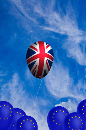 Flying balloon with the flag of the United Kingdom as an illustration of the Brexitの写真素材