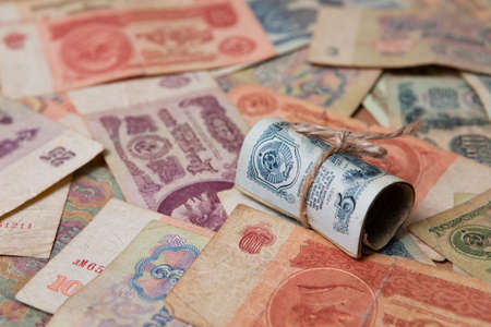 Several old Soviet banknotesの写真素材