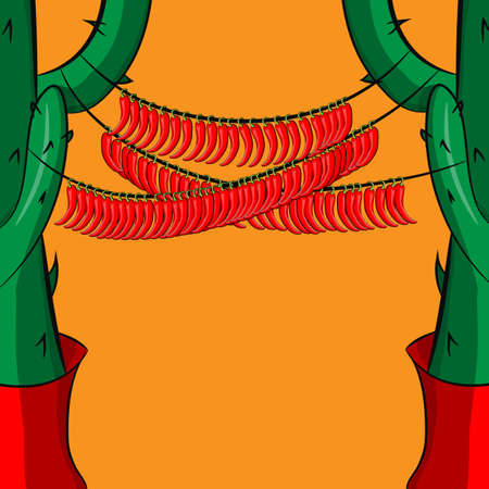 banner with a garland of red hot peppers.のイラスト素材