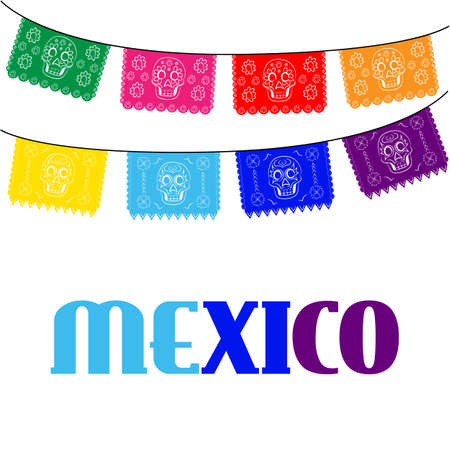 mexico. multicolored template with hanging traditional mexican flagsのイラスト素材