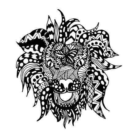 hand draw lion style zentangl for registration cards, textiles, coloring, birthday presents and a white backgroundのイラスト素材