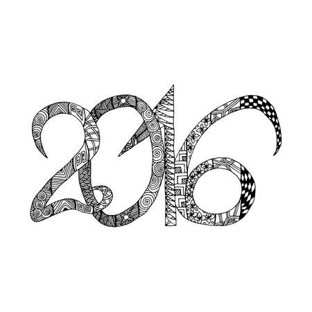 hand draw numbers in 2016 in the style of zentangl and Doodles, can be used as a banner, card, sticker, flyer, invitation, Christmas and New Year and other festivals this yearのイラスト素材