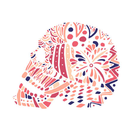 hand draw a skull zentangle trend patterns painted in different colors can be used for backgrounds, flyers, gift cards, printing on T-shirtsのイラスト素材