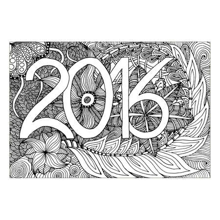 hand draw numbers in 2016 in the style of zentangl flowers Doodles, can be used as a banner, card, sticker, flyer, invitation, Christmas and New Year and other festivals this yearのイラスト素材