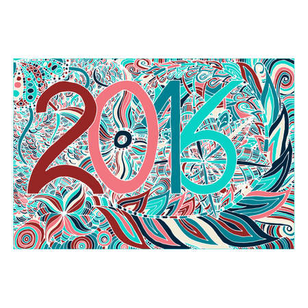 hand draw numbers in 2016 in the style of zentangl flowers Doodles, can be used as a banner, card, sticker, flyer, invitation, Christmas and New Year and other festivals this yearのイラスト素材