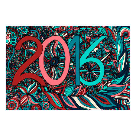 hand draw numbers in 2016 in the style of zentangl flowers Doodles, can be used as a banner, card, sticker, flyer, invitation, Christmas and New Year and other festivals this yearのイラスト素材