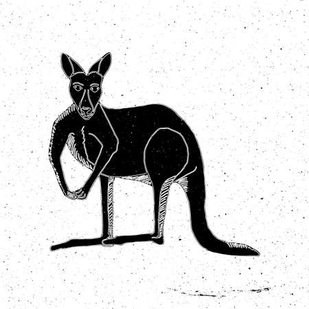 Hand drawn kangaroo in grunge style, can be used as a print on a t-shirt, textile, background, sign for the farm, tattoo, poster, zooのイラスト素材