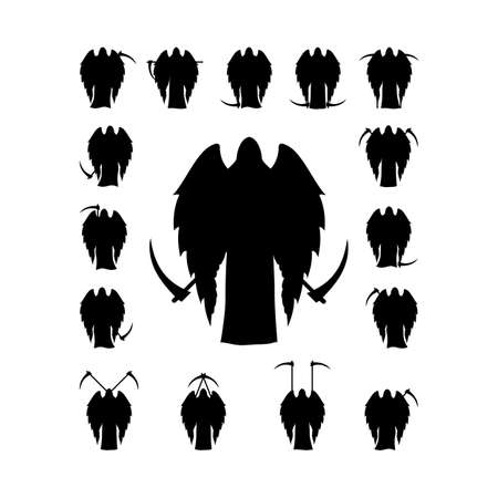 Set winged death with a scythe silhouette isolated on white backgroundのイラスト素材