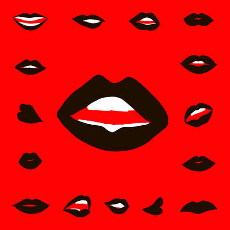 Set lips girl silhouette isolated on red background. Icons lipsのイラスト素材