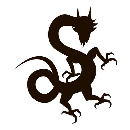 Chinese dragon silhouette isolated on white background.のイラスト素材