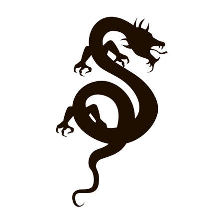 Chinese dragon silhouette isolated on white background.のイラスト素材