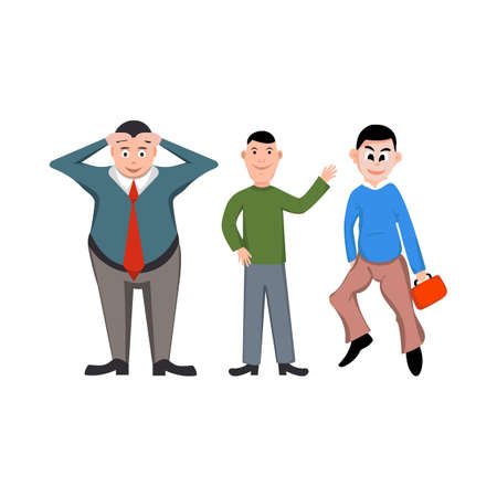 Set happy businessman cartoon style waving his hand isolated on white backgroundのイラスト素材