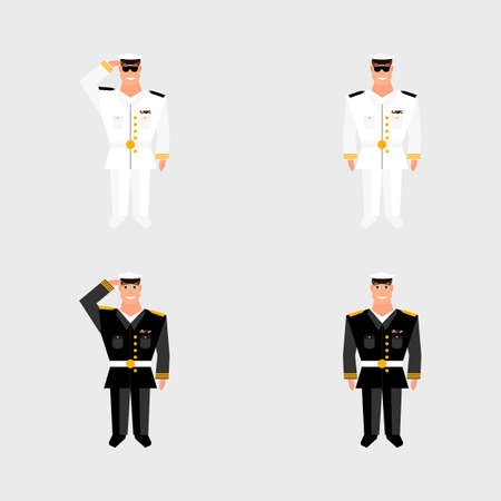 Set american military officer salutes in the background on american flag in style of cartoon and flatのイラスト素材