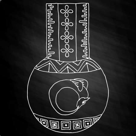 Masonic Vial with a dragon Emblem Icon. Hand drawn on chalkboardのイラスト素材