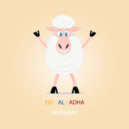 Cartoon sheep, greeting card for Islamic Festival of Sacrifice, Eid-Al-Adha celebration.のイラスト素材