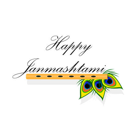 bansuri with peacock feather in Janmashtami in style cartoonのイラスト素材