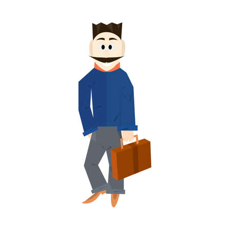 Businessman with a mustache lucky cartoon style with a bagのイラスト素材
