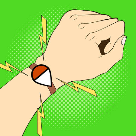 Map pin. concept of gps navigation on hand in pop art styleのイラスト素材