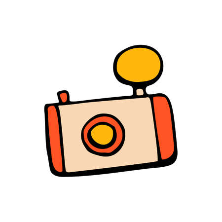 Retro camera icon or vintage camera in style hand drawのイラスト素材