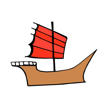 Chinese junk ship icon isolated on white background in style hand drawのイラスト素材