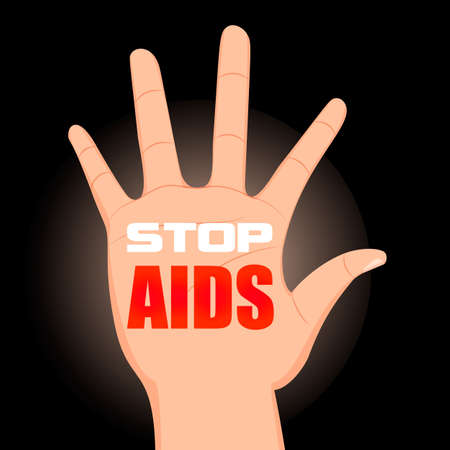 Hand with the words Stop AIDS. Worlds Aids day card 1 december in cartoon styleのイラスト素材