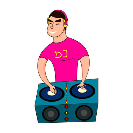 Male Disc Jockey Mixing Songs Using His Turntable. DJ boyのイラスト素材