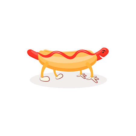Cartoon Hotdog with ketchup. Hot dog isolated on white backgroundのイラスト素材