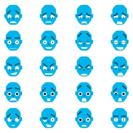 Emotional androyd head in cartoon style. Set robot character, joy, gursut, flirt, funk, udivldenie angerのイラスト素材