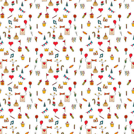 Seamless pattern color Happy Birthday signs and symbolsのイラスト素材