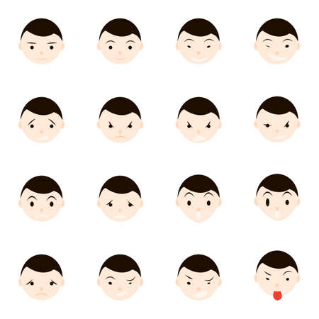Child emotions, faces, set kid happy, angry surprised sadのイラスト素材