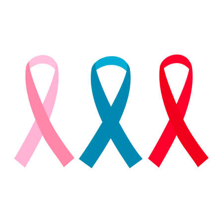 Set ribbons, blue, red, pink ribbons on white backgroundのイラスト素材