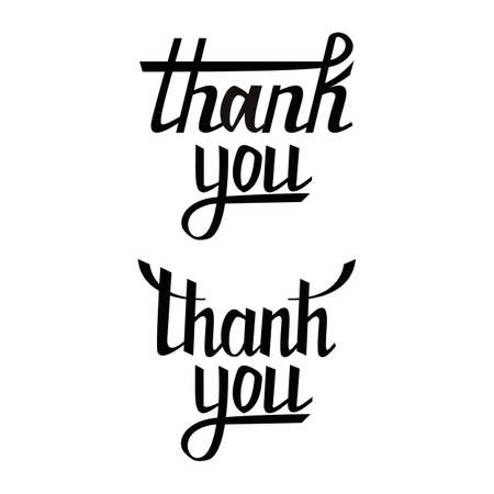 Thank you postcard set. Hand drawn greeting card. Ink illustration. Modern brush calligraphy. Isolated on white backgroundのイラスト素材